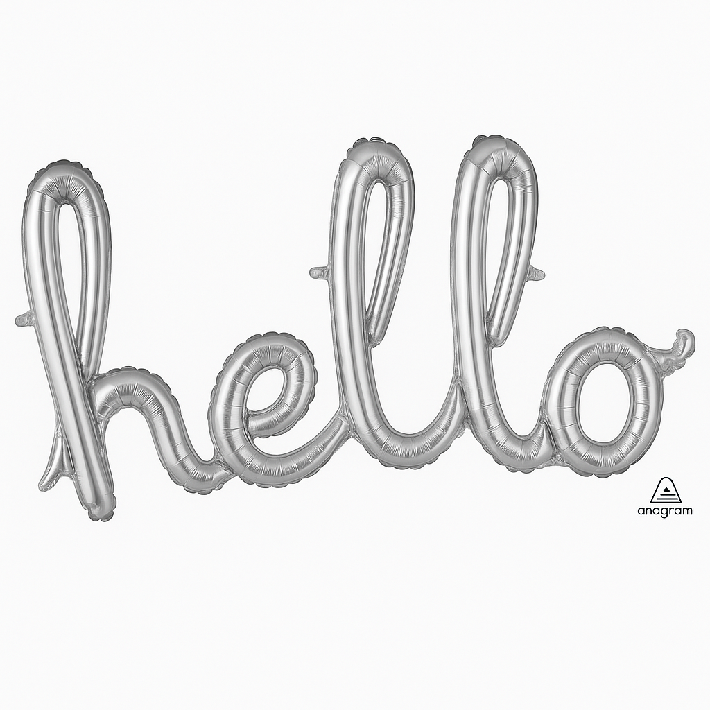 Silver Hello Script Foil Balloon