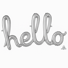 Silver Hello Script Foil Balloon