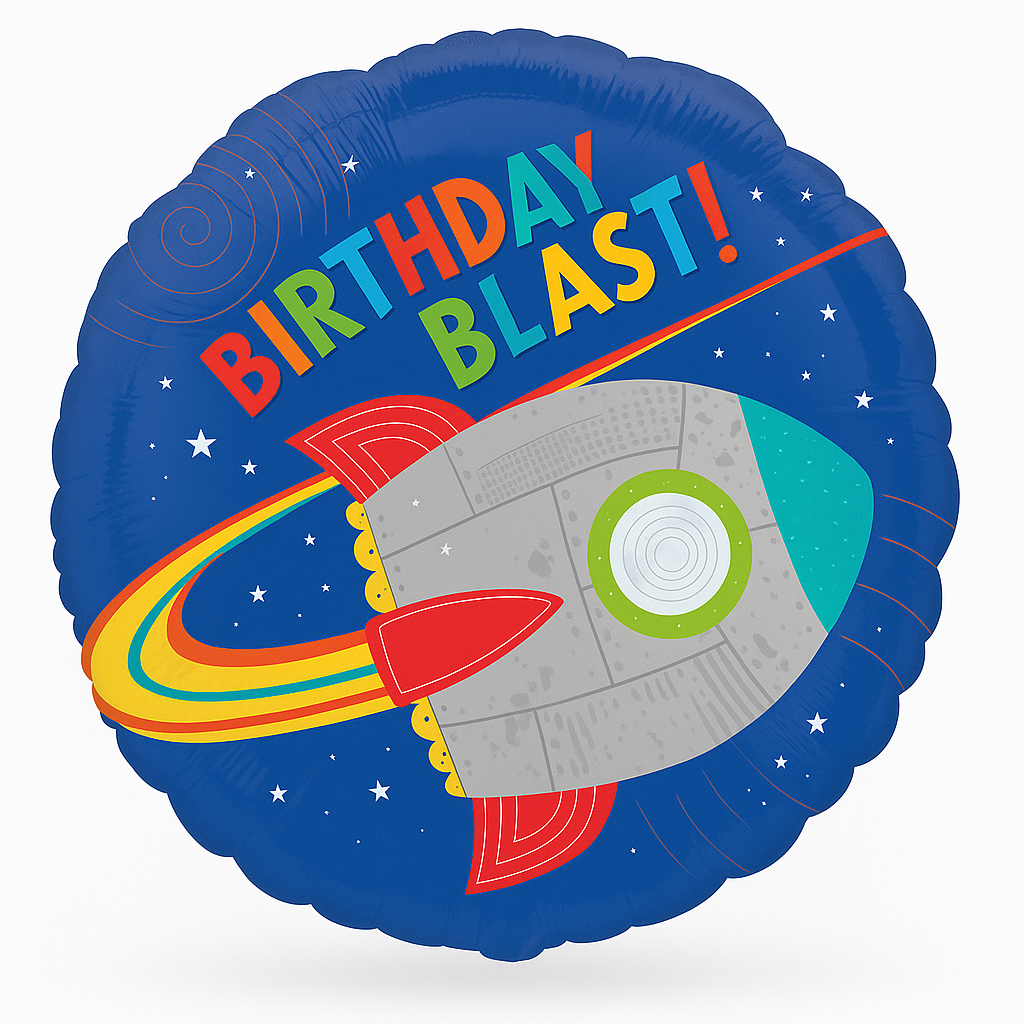 "Birthday Blast Off" Foil Mylar Balloon - 18 Inch