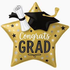Congrats Grad Star Foil Balloon with Cap & Diploma Design