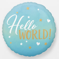 Hello World Blue Baby Boy Foil Balloon - 18in