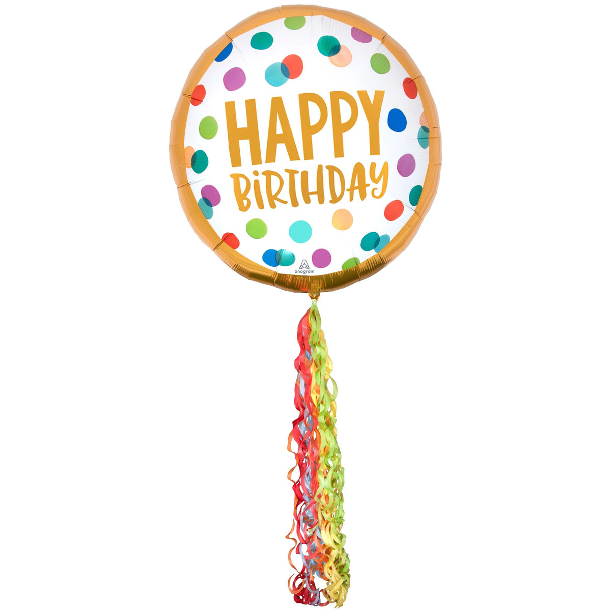 Colorful Polka Dot Happy Birthday Foil Balloon with Tassels