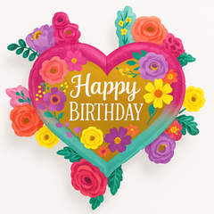 Vibrant Painted Flower Happy Birthday Super Shape Foil Balloon