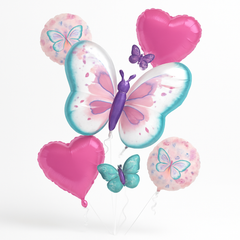 Fluttering Butterfly Foil Balloon Bouquet - 5 Piece Set