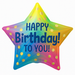 Holographic Star Happy Birthday Foil Balloon - 18 Inch