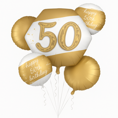 Golden Age 50th Birthday Foil Balloon Bouquet - 5 Piece Set