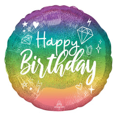 Sparkling Holographic Happy Birthday Foil Balloon - 18"