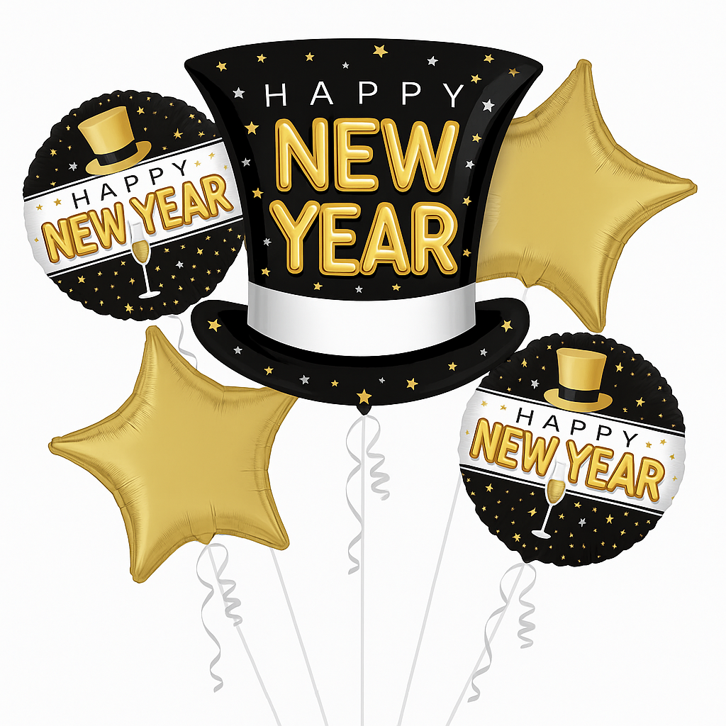 Pop Clink Cheers Metallic Foil Balloon Bouquet - New Year's Celebration