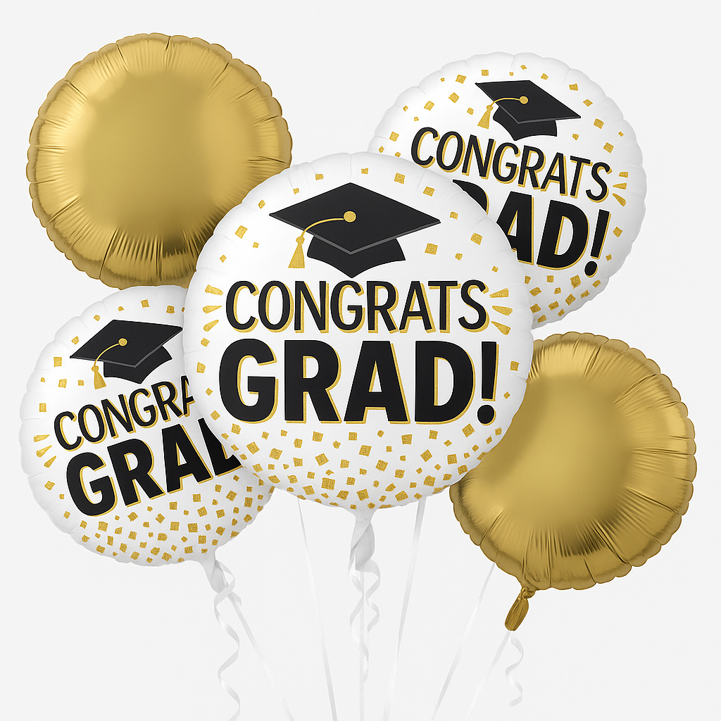 Congrats Grad Gold Glitter Foil Balloon Bouquet