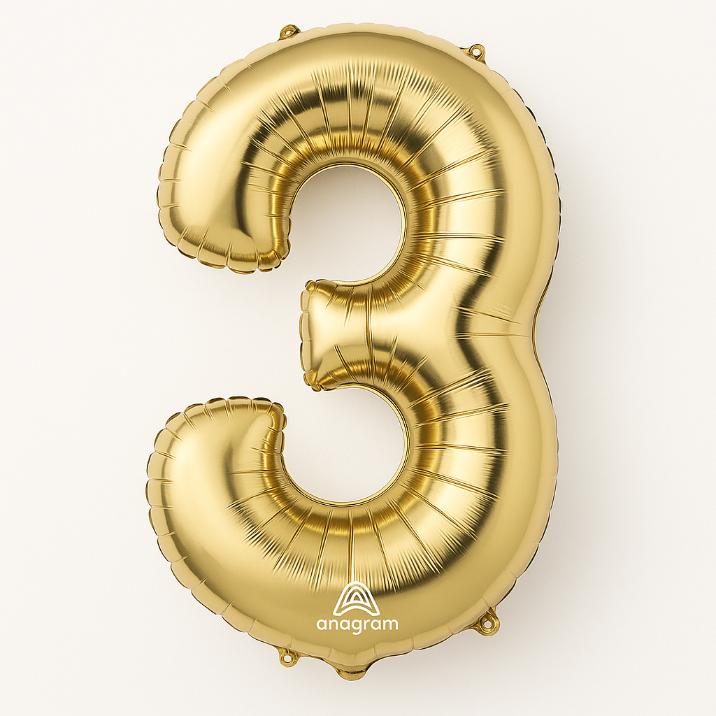 3 Gold and White Metallic Foil Super Shape Balloon