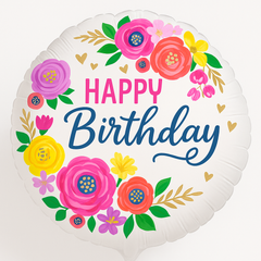 Artful Floral Happy Birthday Mylar Balloon