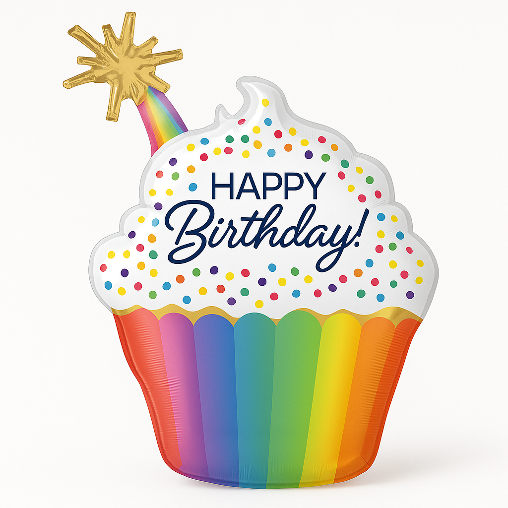Rainbow Cupcake Happy Birthday Foil Balloon