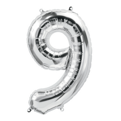 26" Silver Number 9 Balloon