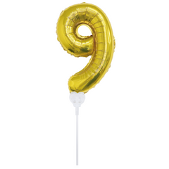 16" Gold Number -9 With Cup & Stick Balloon