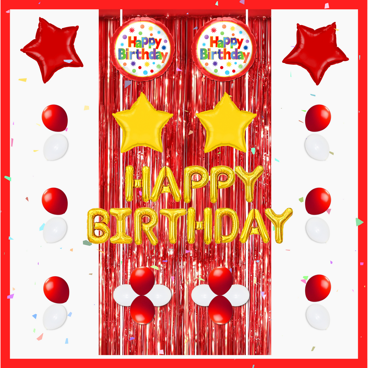 16" Happy Birthday, Total 40Pcs/Pack - Red & Gold Balloon