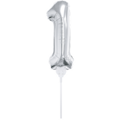 16" Silver Number -1 With Cup & Stick Balloon