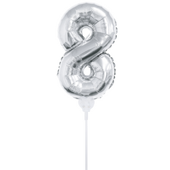 16 In. Silver Number 8 With Cup & Stick Balloon