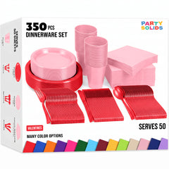 350 Pcs Valentines Day Plastic Disposable Tableware Set