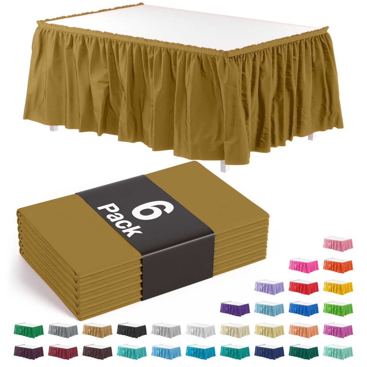 Gold Plastic Table Skirt | 6 Pack