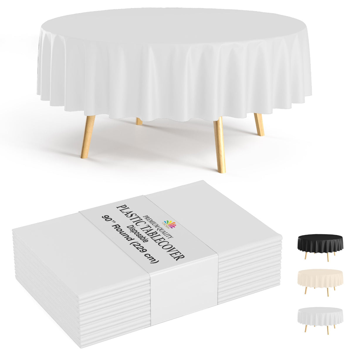 Premium 90" Round White Table Cover