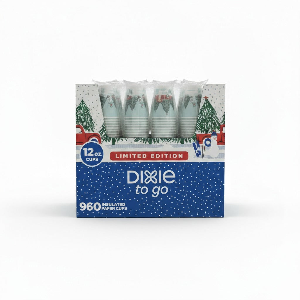 12 Oz. Dixie Winter Design Insulated Hot Cups | 960 Count