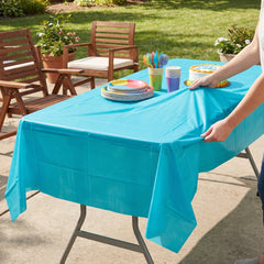 Caribbean Blue Plastic Table Cover, 54" x 108"