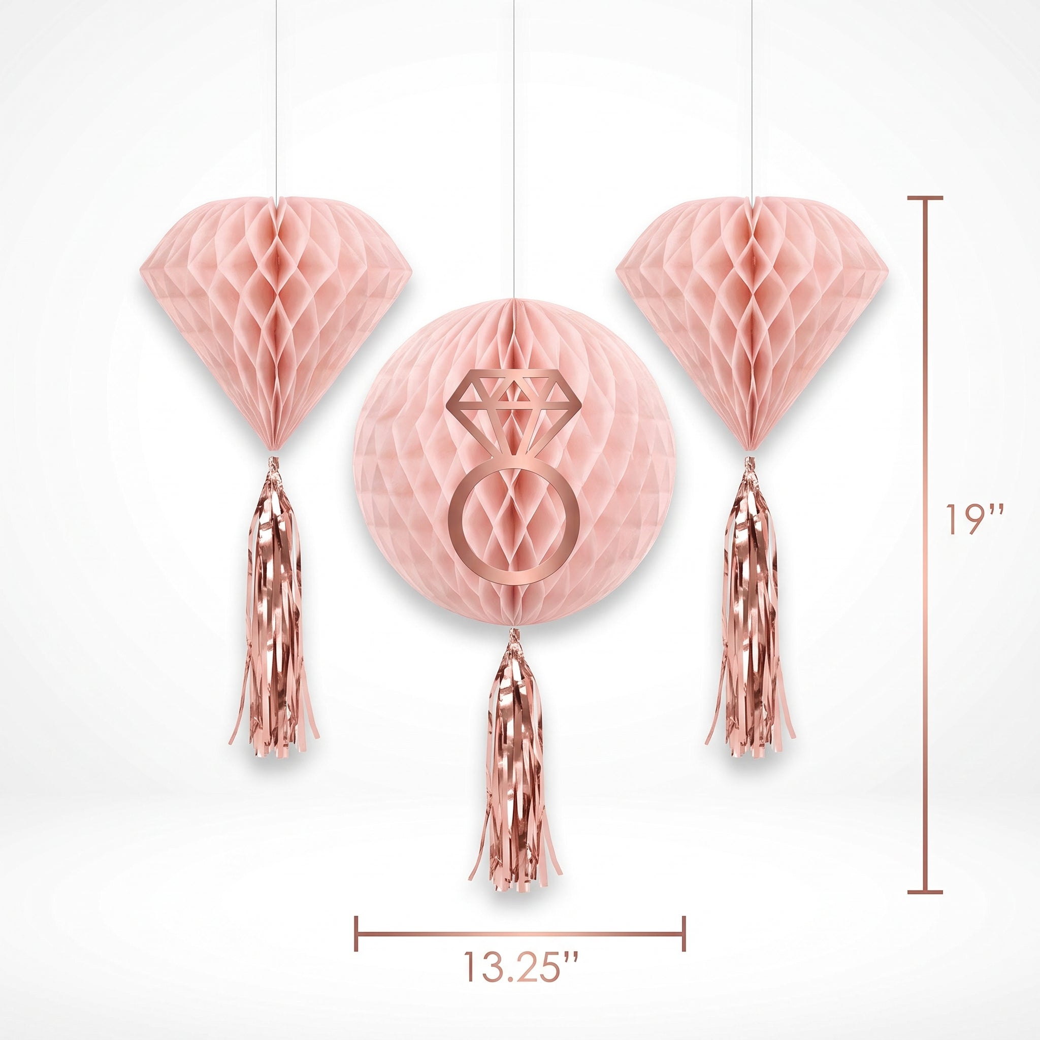 Blush & Rose Gold Honeycomb Wedding Decorations, 3-Piece Set