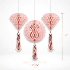 Blush & Rose Gold Honeycomb Wedding Decorations, 3-Piece Set
