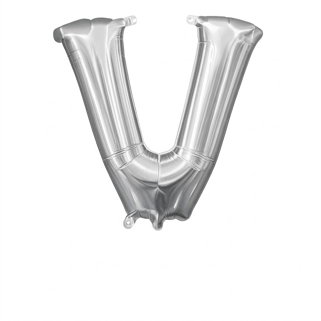 Silver Letter V Foil Balloon - Air Filled