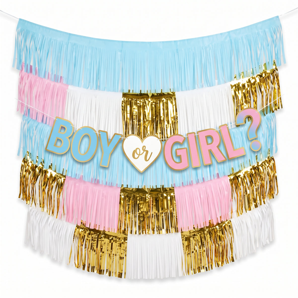 "Boy or Girl?" Deluxe Fringe Backdrop Kit for Gender Reveal