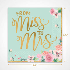 Mint to Be "From Miss to Mrs" Floral Lunch Napkins - 6.5 In. x 6.5 In. - 16 Pack