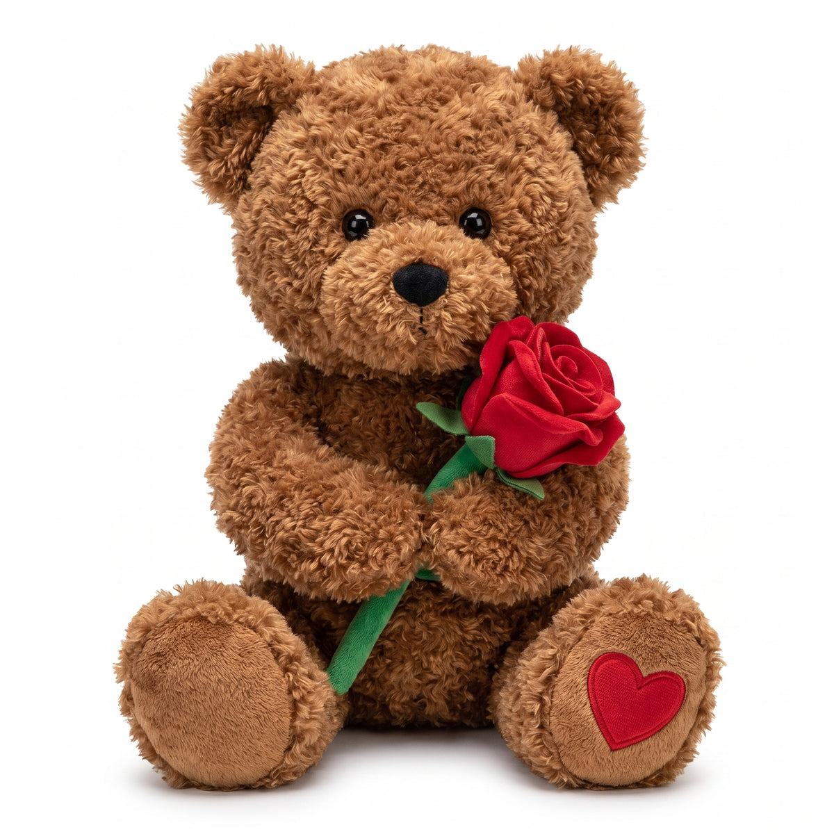14" Valentine's Day Brown Bear Plush with Red Flower