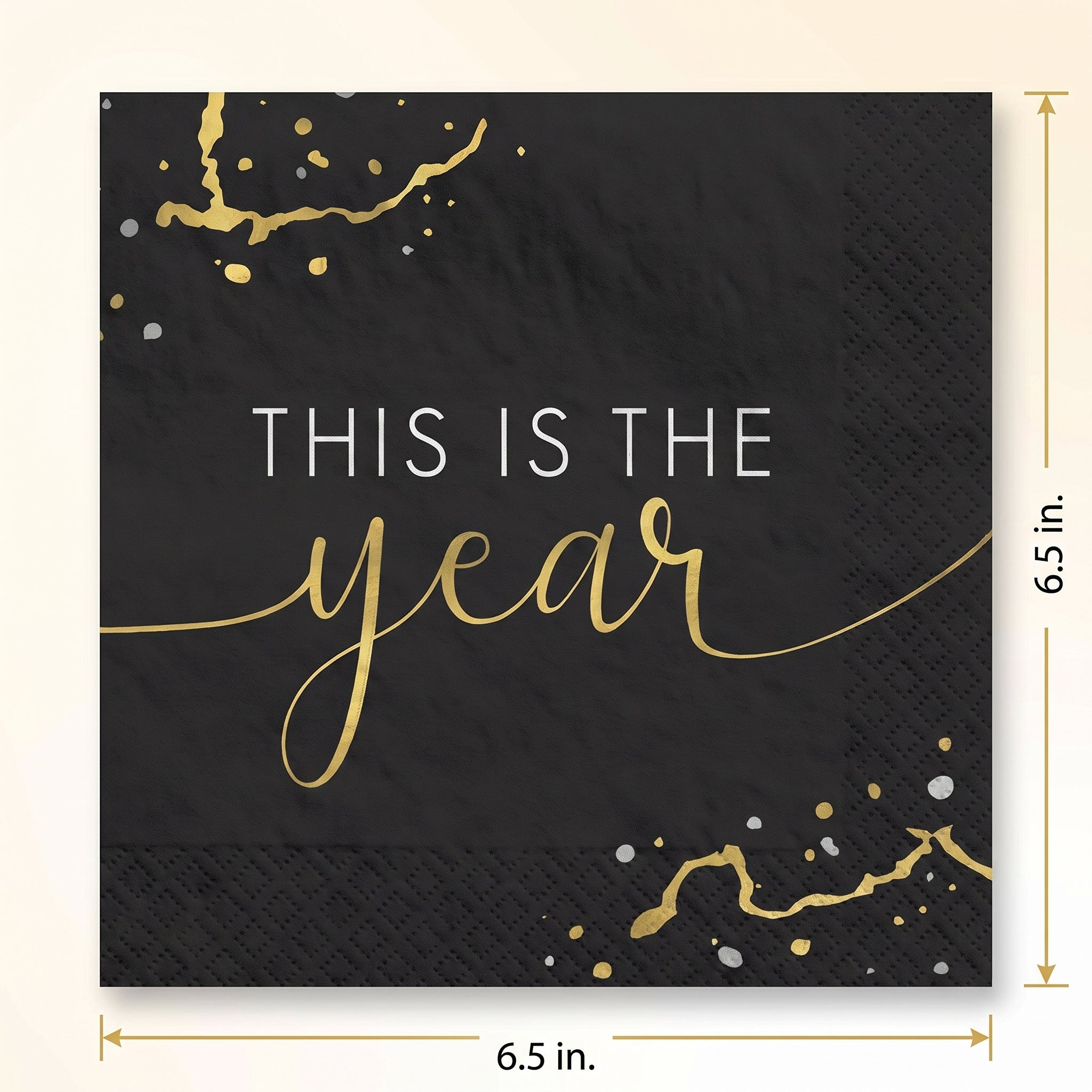 Hello New Year Gold & Black Luncheon Napkins - 6.5 In. x 6.5 In. - 40 Pack