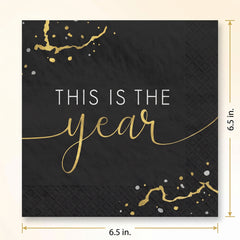 Hello New Year Gold & Black Luncheon Napkins - 6.5 In. x 6.5 In. - 40 Pack
