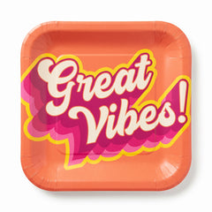 Summer Throwback "Great Vibes!" 7" Square Paper Plates - 20ct