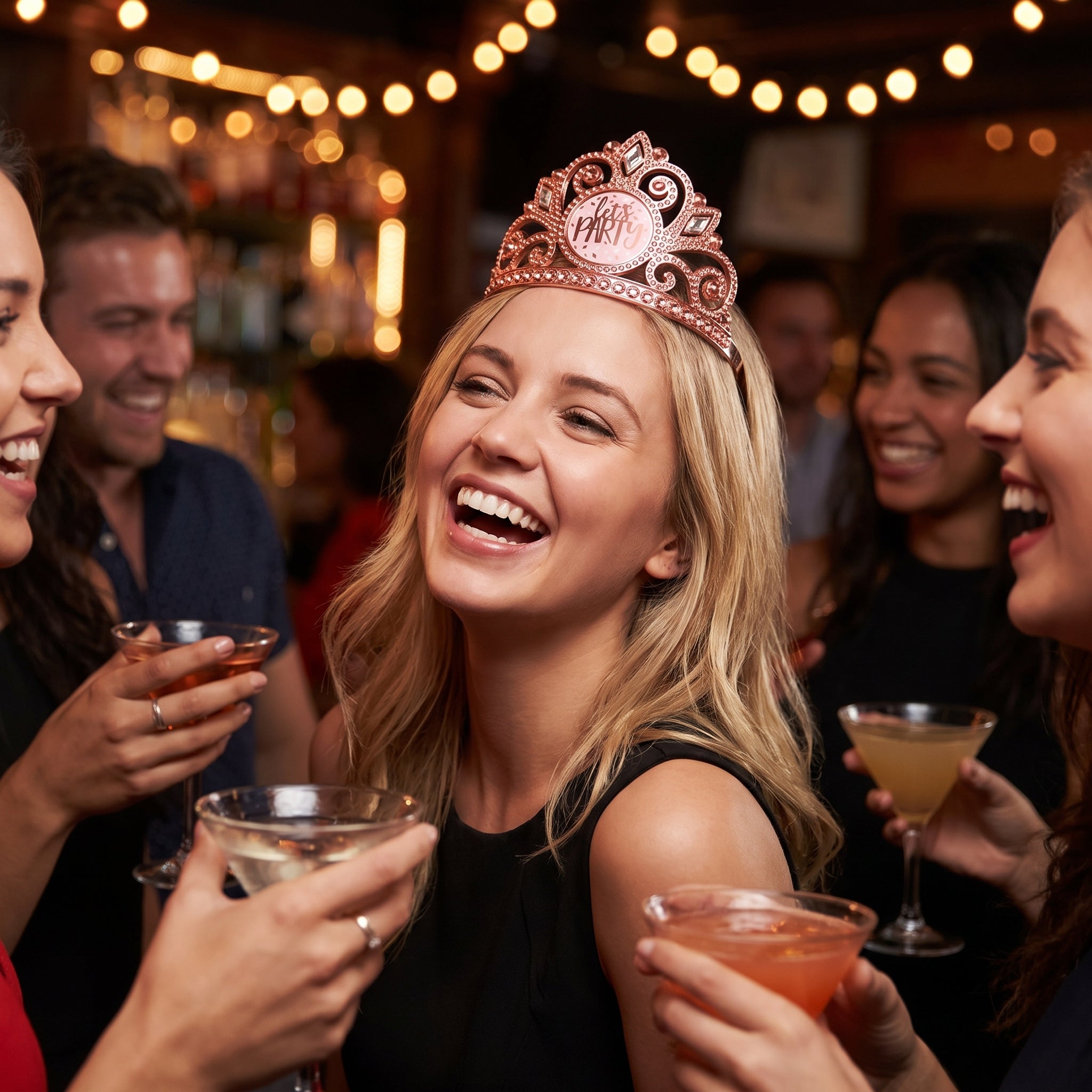 Blush Birthday "Let's Party" Tiara with Faux Gems