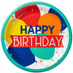 Festive Balloon Birthday Paper Plates - 8.5"