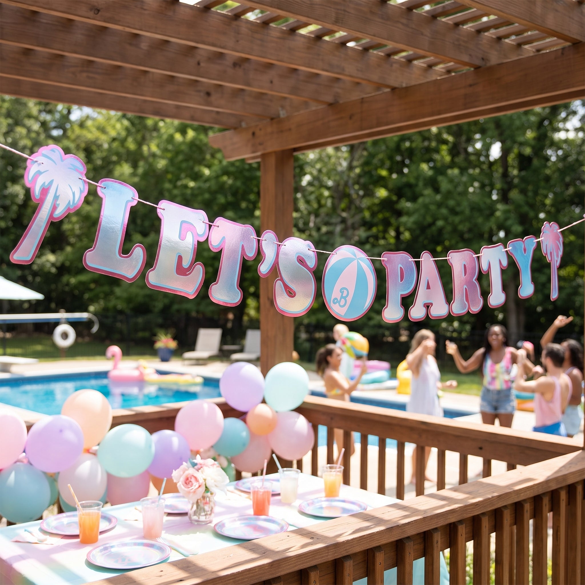 Malibu Barbie Metallic Pastel "Let's Party" Letter Banner