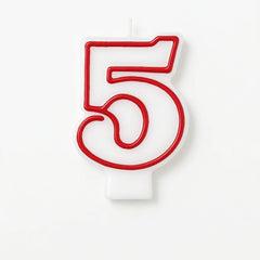 Red & White Number 5 Birthday Candle