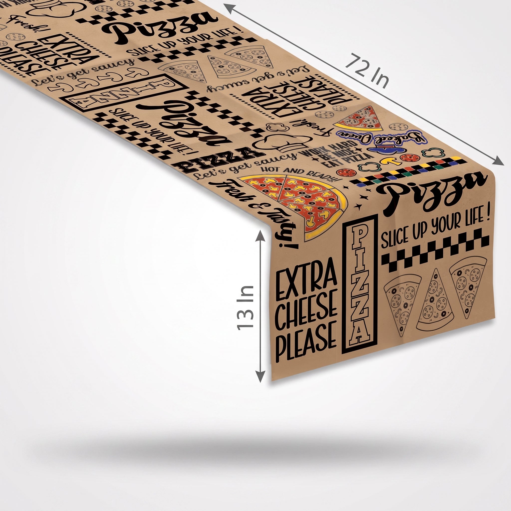Pizza Party Kraft Paper Table Runner with Crayons, 13x72 Inches