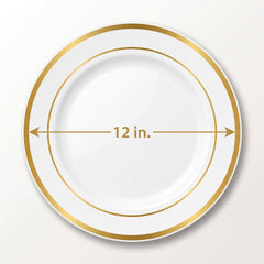 Elegant Premium White Buffet Plates with Gold Trim - 12", 10-Pack