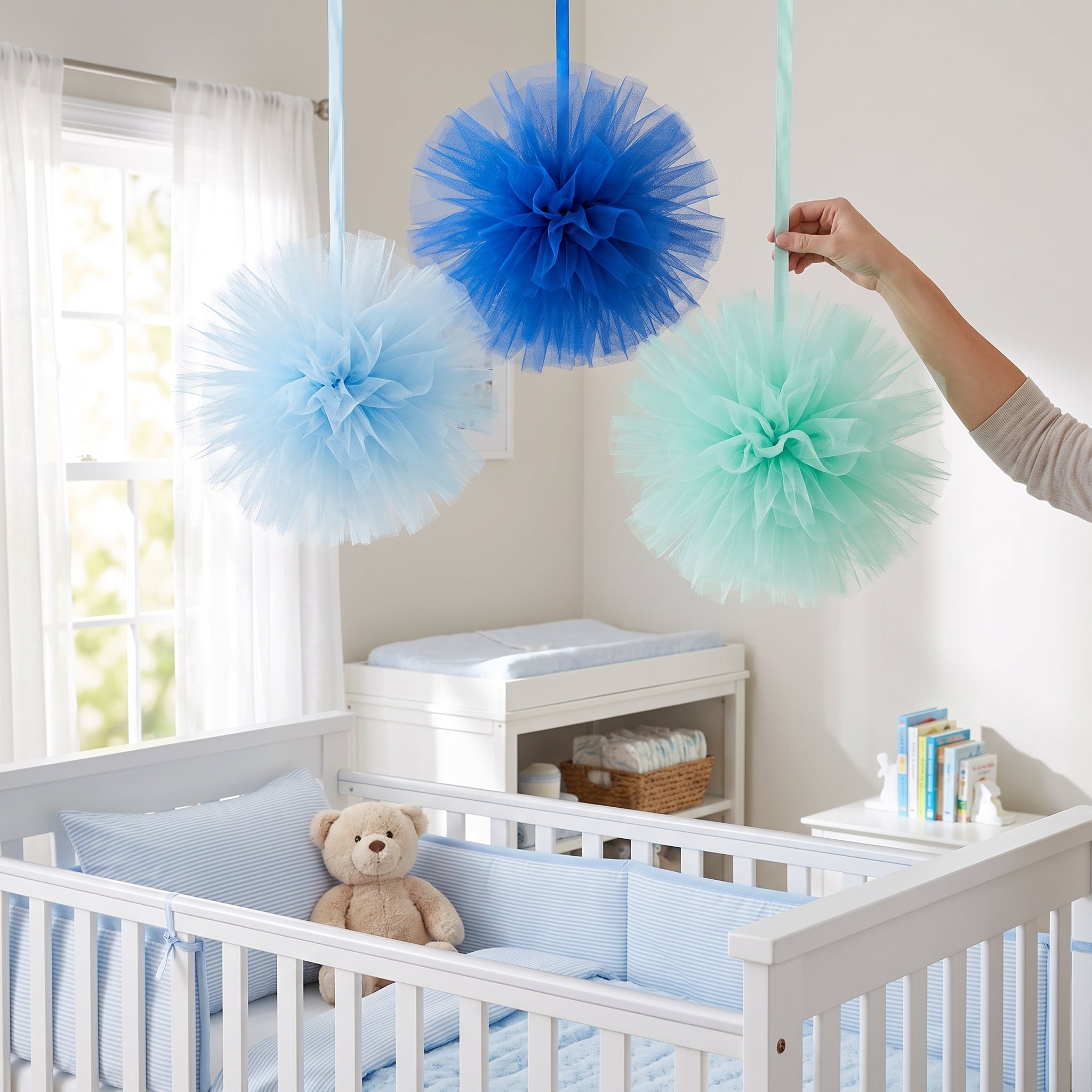 Fluffy Tulle Baby Boy Hanging Decorations, 3-Pack