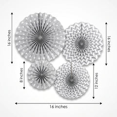 Silver Glitter Paper Fan Decorations - Set of 4