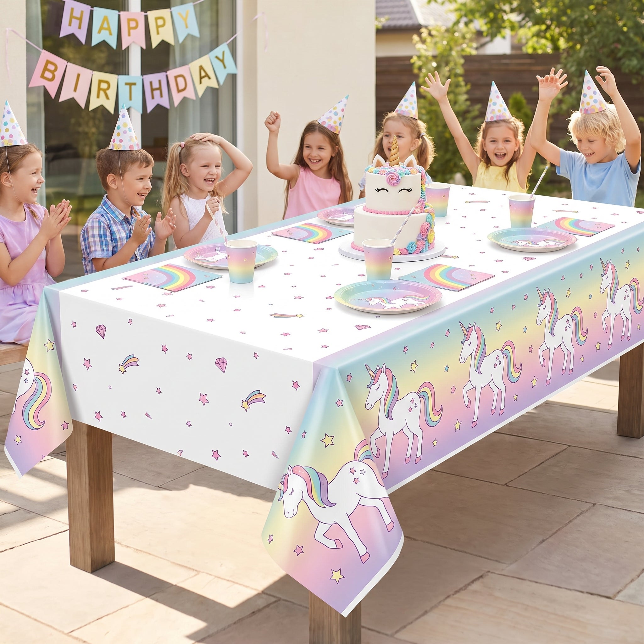 Enchanted Unicorn Plastic Table Cover - 54" x 96"