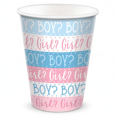 Gender Reveal Paper Cups - 9oz, Pink and Blue