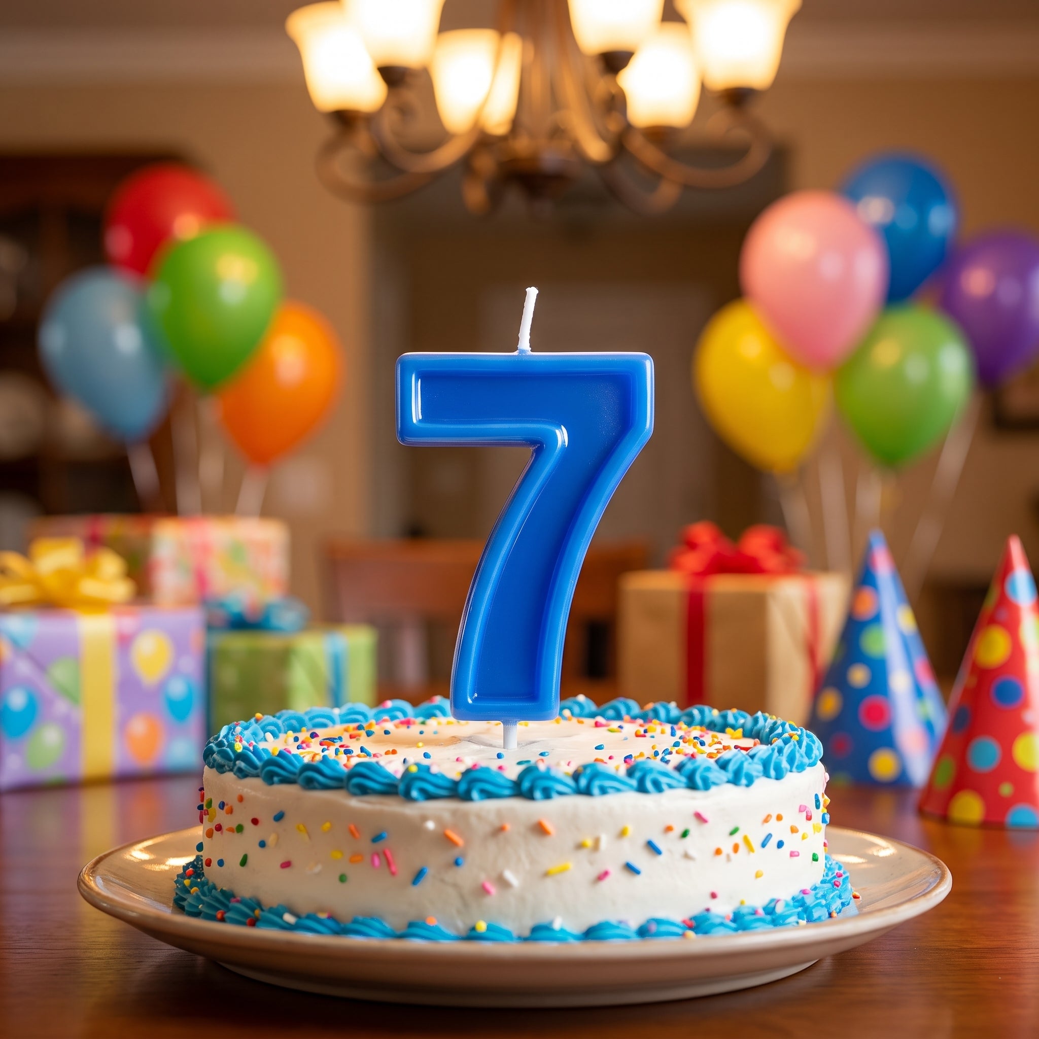 Shimmering Blue Number 7 Birthday Candle, 5.25-Inch