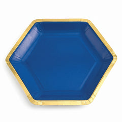 Royal Blue Metallic Hexagon Party Plates - 7"