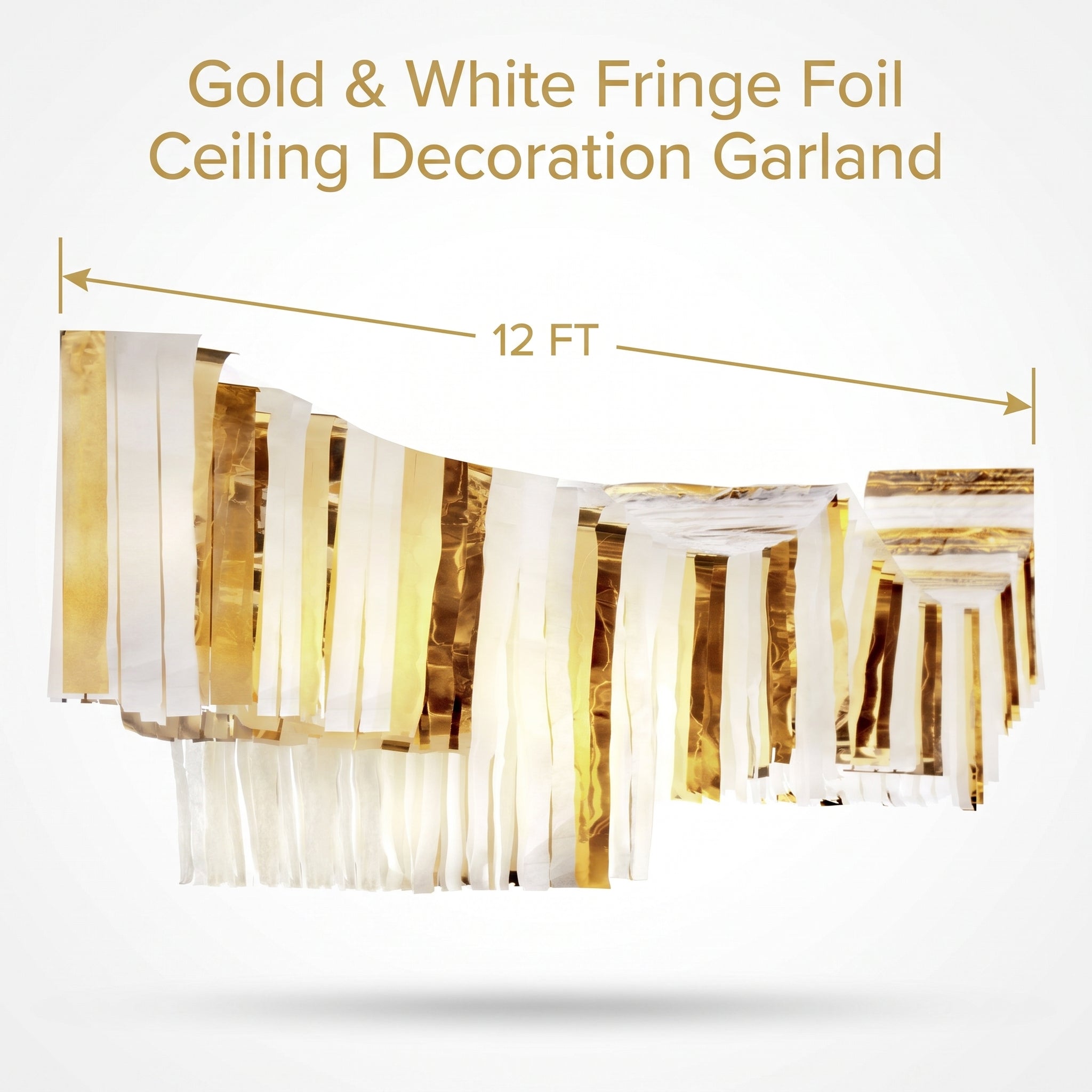 Gold & White Fringe Foil Ceiling Decoration Garland - 12 ft