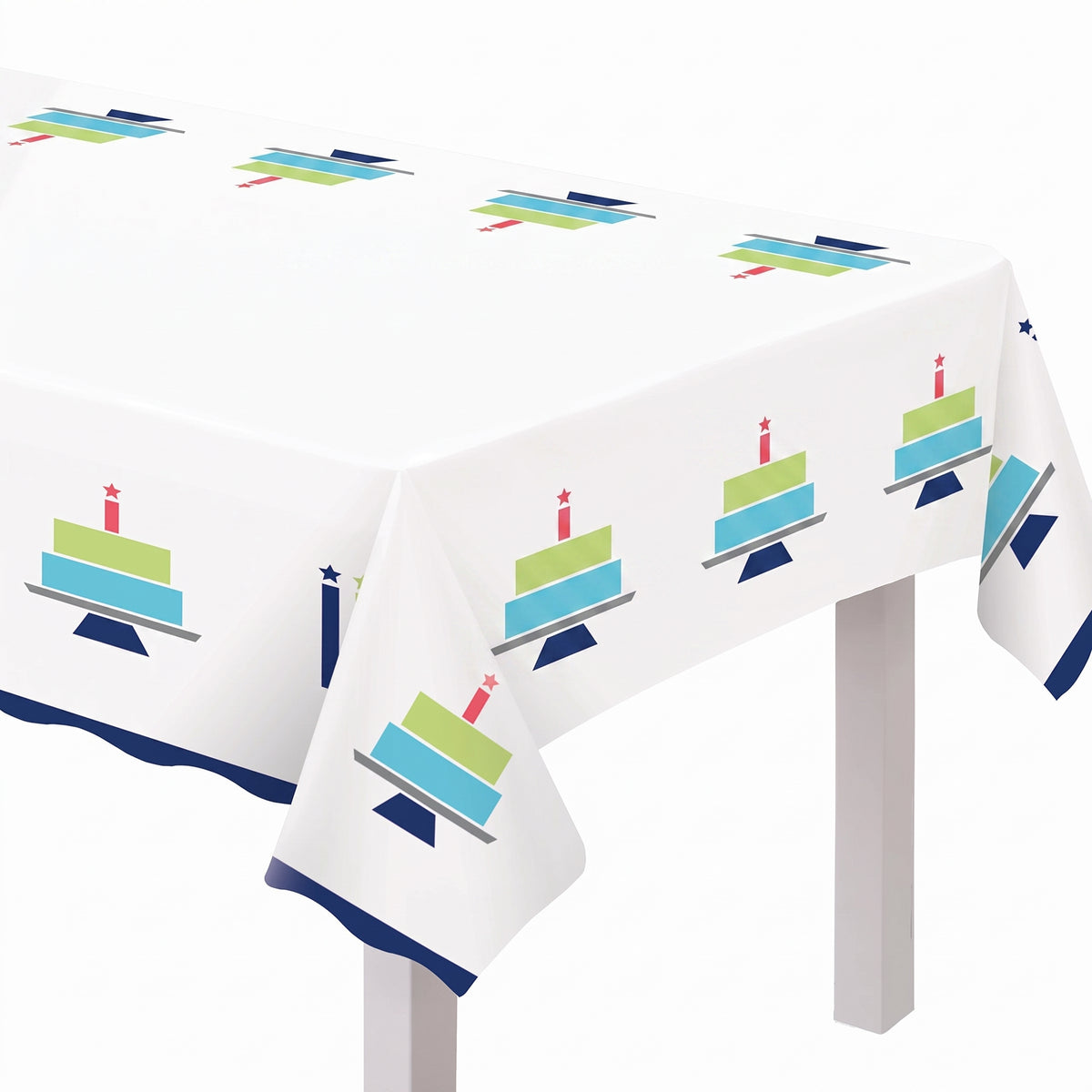 Modern Birthday Cake Plastic Table Cover, Reusable, 54x102 inches