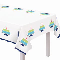 Modern Birthday Cake Plastic Table Cover, Reusable, 54x102 inches